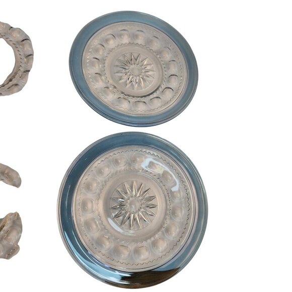 Kings Crown Blue Flashed Thumbprint 7.5" Salad Plates By Tiffin-Franciscan  Set - Picture 7 of 8